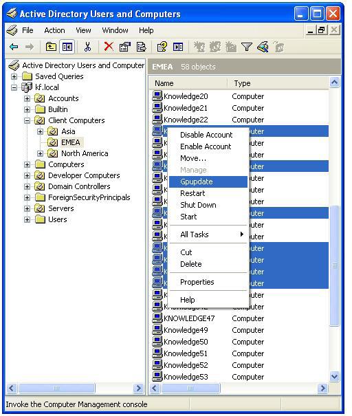 Figure 1: Remote Group Policy refresh from ADUC